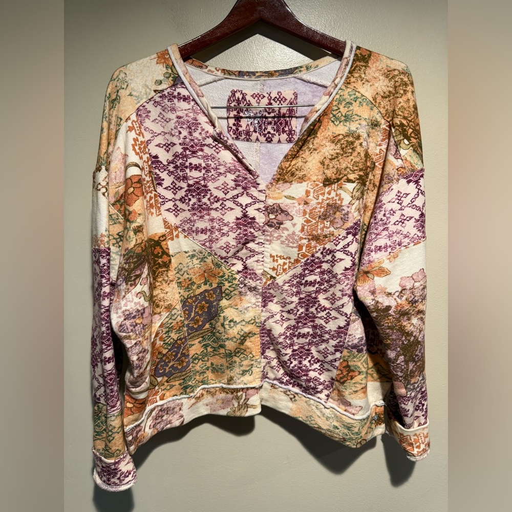 Pilcro Anthropologie Patchwork Split-Neck Sweatsh… - image 3